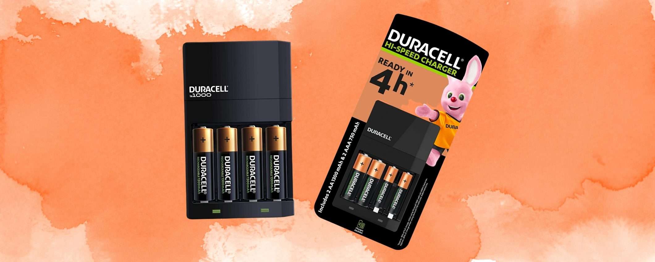 Mai più SENZA batterie: caricatore e 4 pile DURACELL bomba