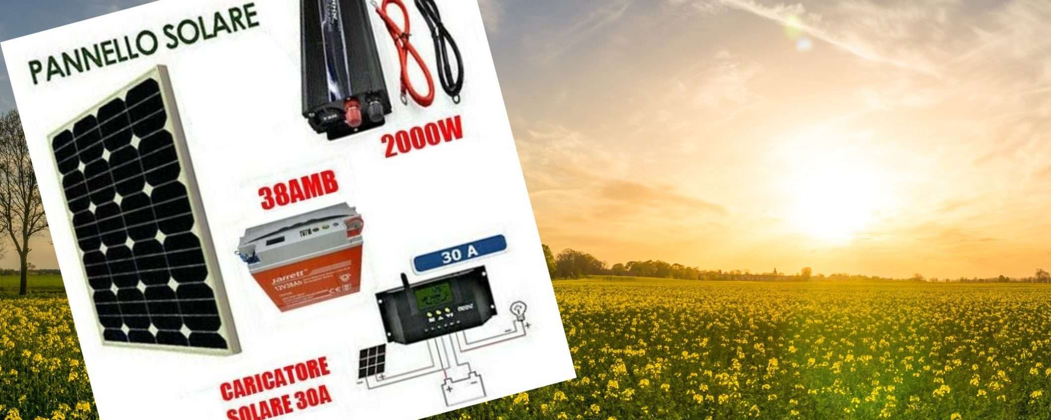 Kit fotovoltaico con ACCUMULO e inverter 2000W: elettricità GRATIS (155€)