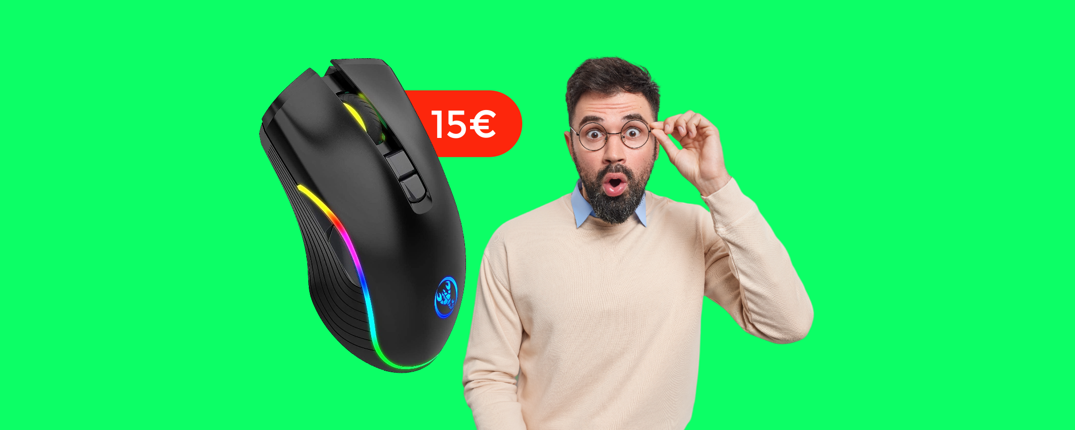 Mouse wireless da GAMING con retroilluminazione RGB: già tuo a 15€