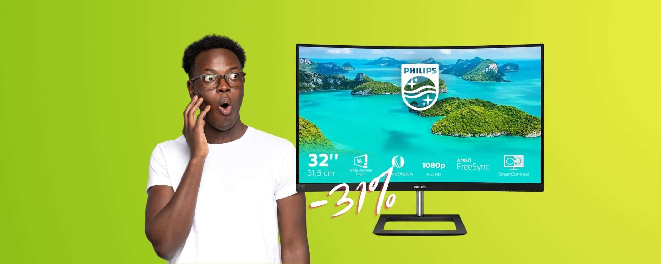 Philips: monitor gaming curvo da 32 pollici a prezzo FOLLE (-31%)