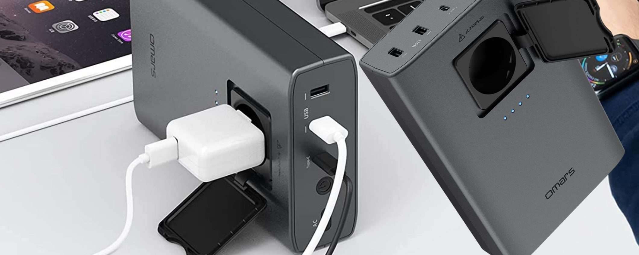 Questo powerbank è una GENIALATA: ha anche una presa Schuko integrata