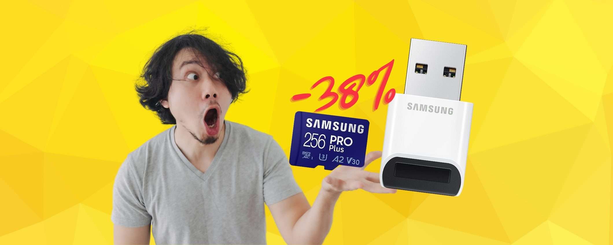 Scheda microSD Samsung 256GB più Card Reader USB incluso al 38%