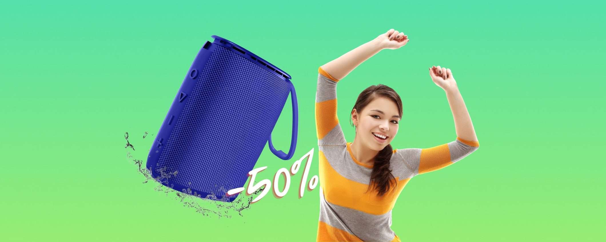 Speaker Bluetooth portatile impermeabile e con 15h di autonomia, solo 14€