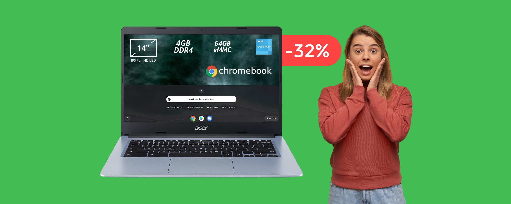 Chromebook Acer disponibile su Amazon ad un prezzo da sogno (-110€)