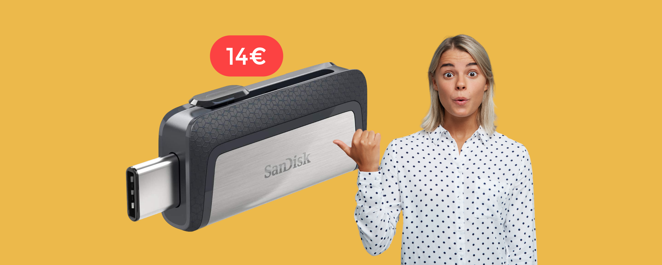 Chiavetta USB SanDisk 64GB a 2 USCITE, versatile e veloce: bastano 14€