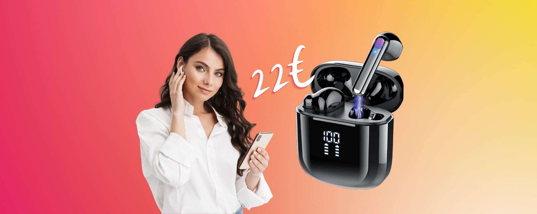 Cuffiette Bluetooth impermeabili e con riduzione del rumore a 22€