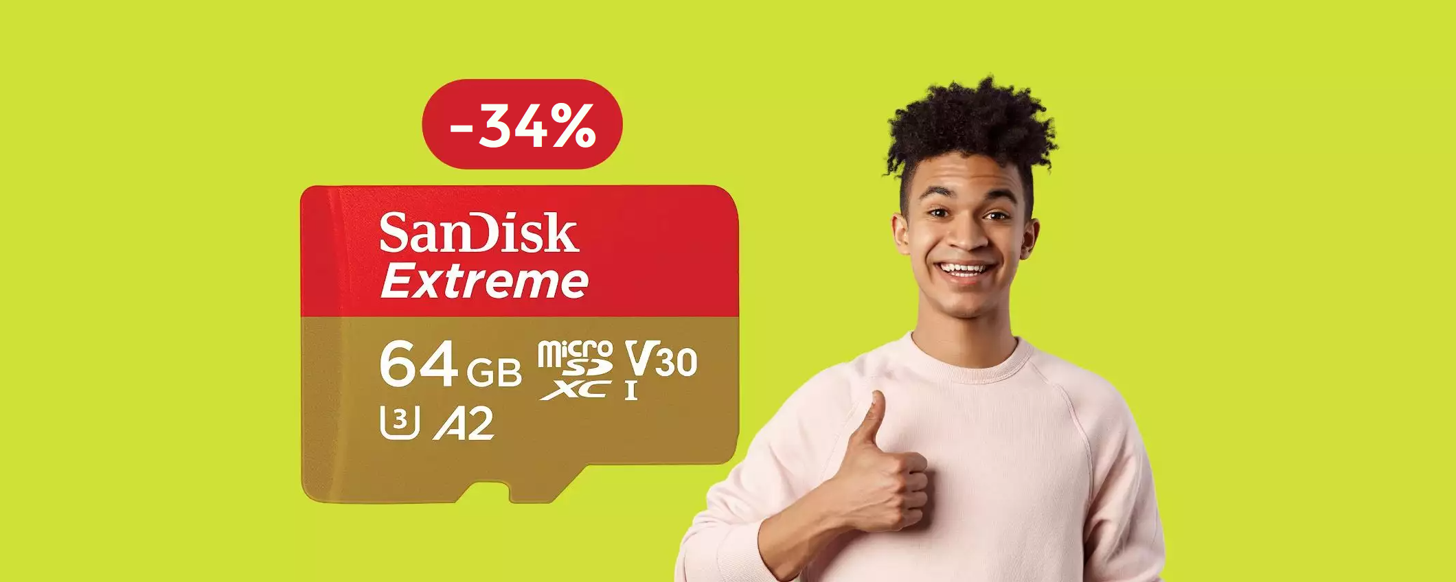 MicroSD SanDisk 64GB: velocissima, compatta e super resistente (18€)