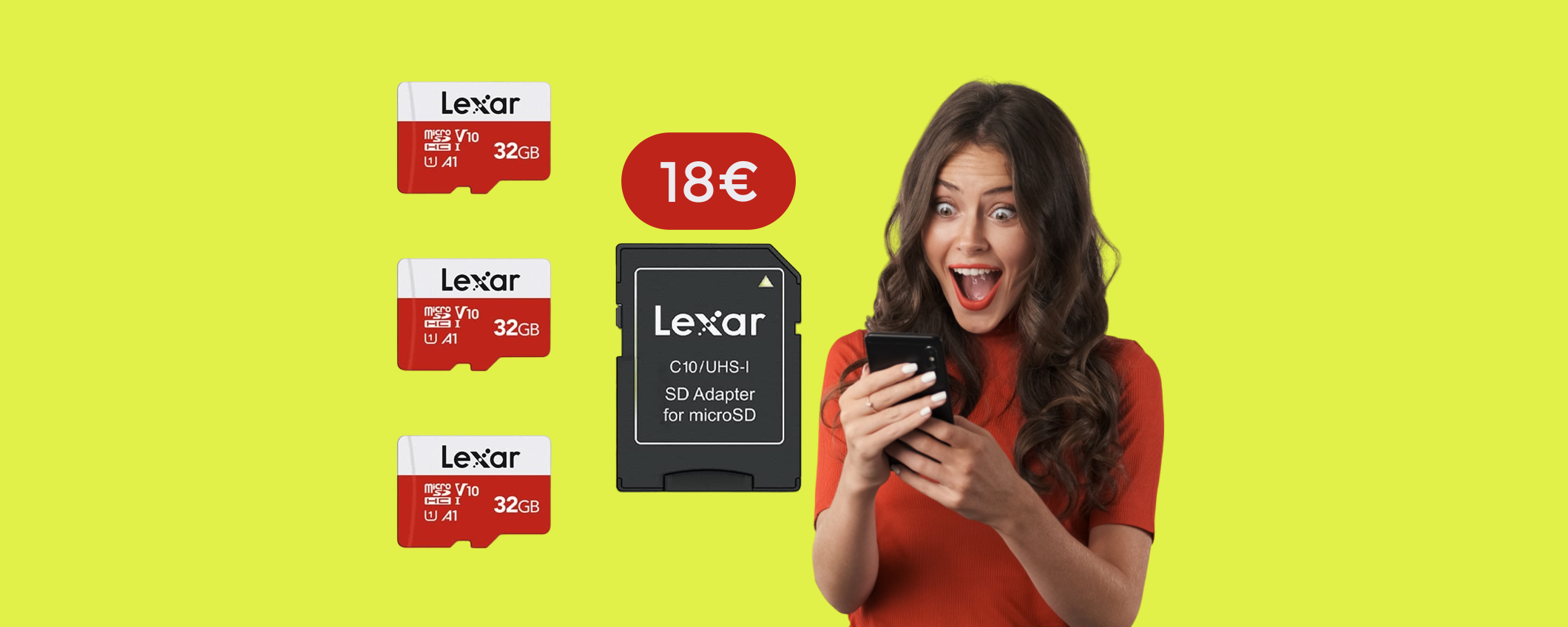 MicroSD Lexar da 32GB: con soli 18€ ne prendi 3 più l'adattatore