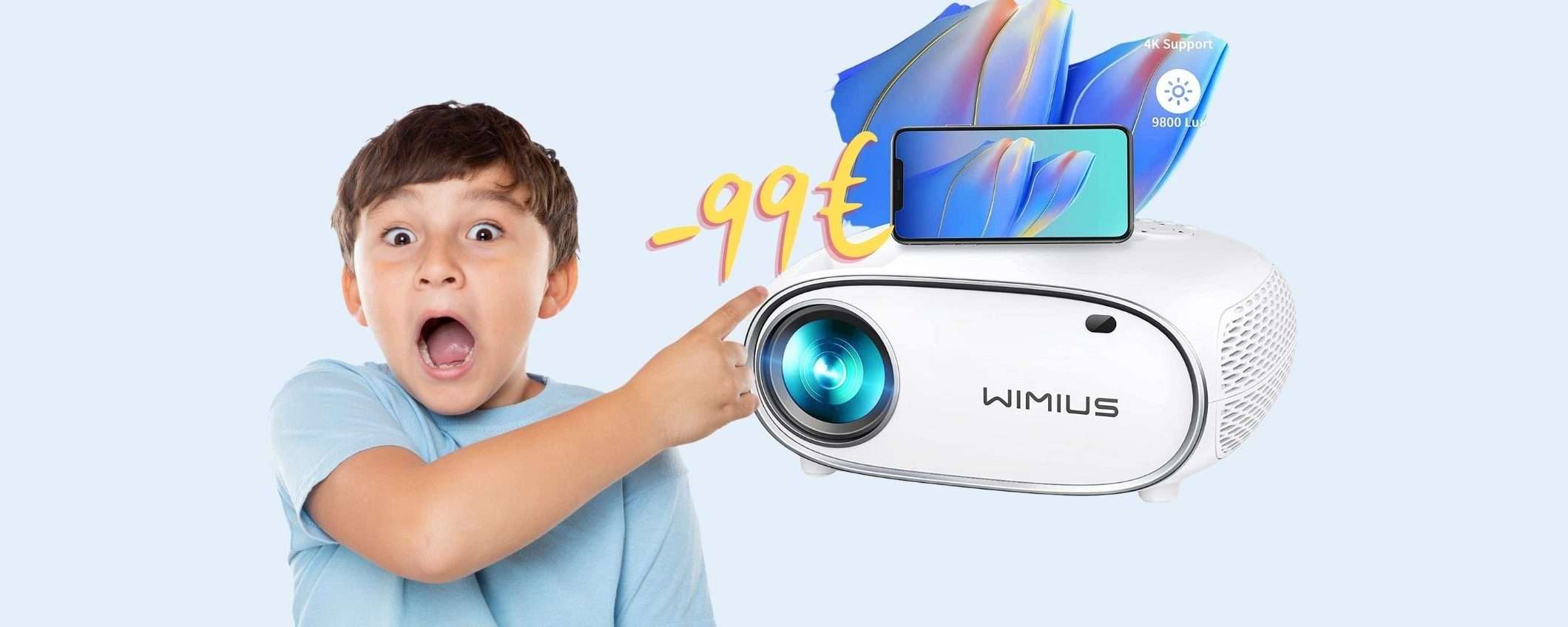 Mini proiettore WiFi da 9800 lumen 4K: OFFERTA LAMPO Amazon (-99€)