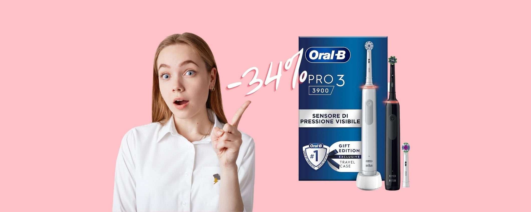 Oral-B Pro 3: 2 spazzolini elettrici a PREZZO ASSURDO (-34%)