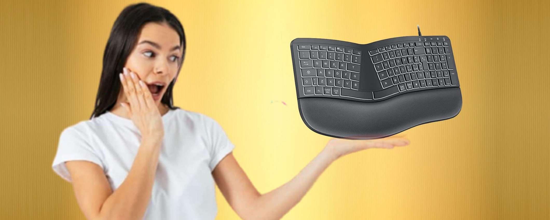 Tastiera ergonomica cablata con DOPPIO SCONTO folle su Amazon