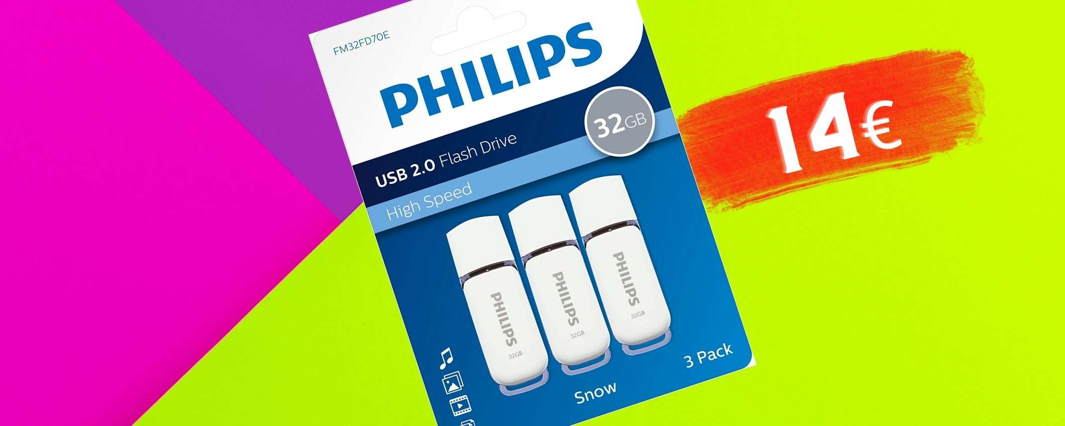 3 pendrive da 32 GB a meno di 5€ l'una, AFFARONE Philips