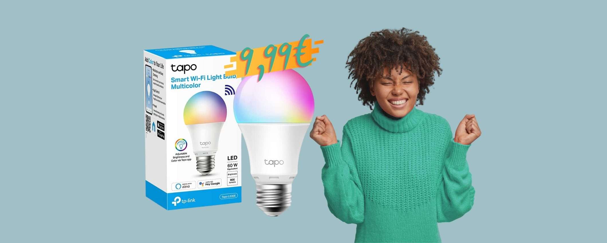 TP-Link: lampadina WiFi multicolor che accendi anche con la voce a 9,99€