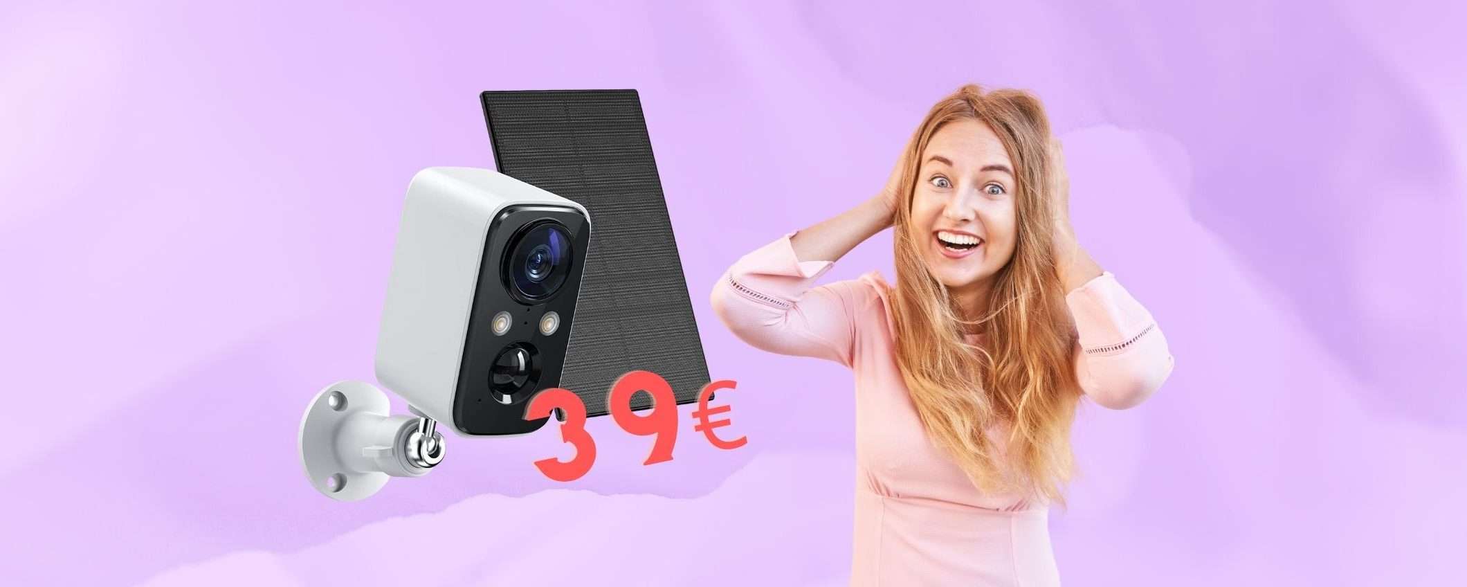 Videocamera WiFi con pannello solare, con il COUPON a 39€