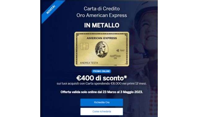 Offerta Carta di Credito Oro American Express