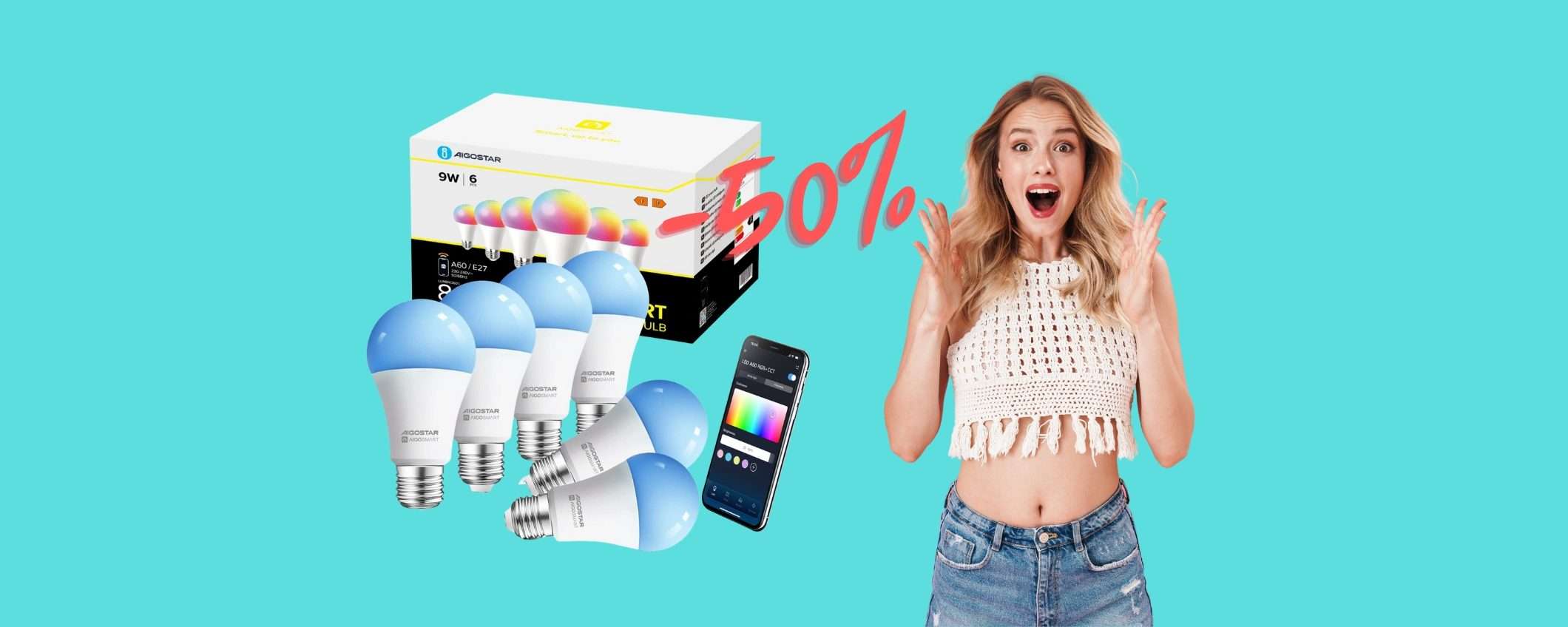 Aigostar senza freni: 6 lampadine WiFi multicolor a MENO di 20€