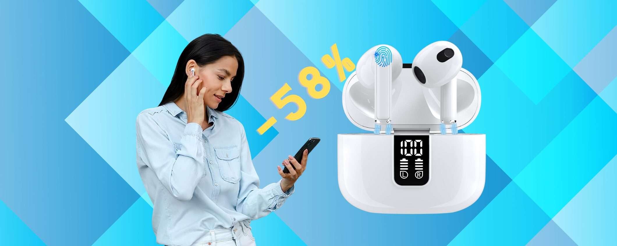 Auricolari wireless con 40h di autonomia e riduzione del rumore a 18€