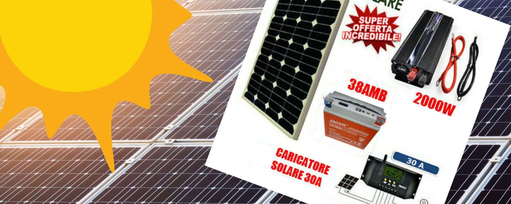 Kit fotovoltaico con inverter 2000W e accumulo a prezzo SPREGIUDICATO (169€)