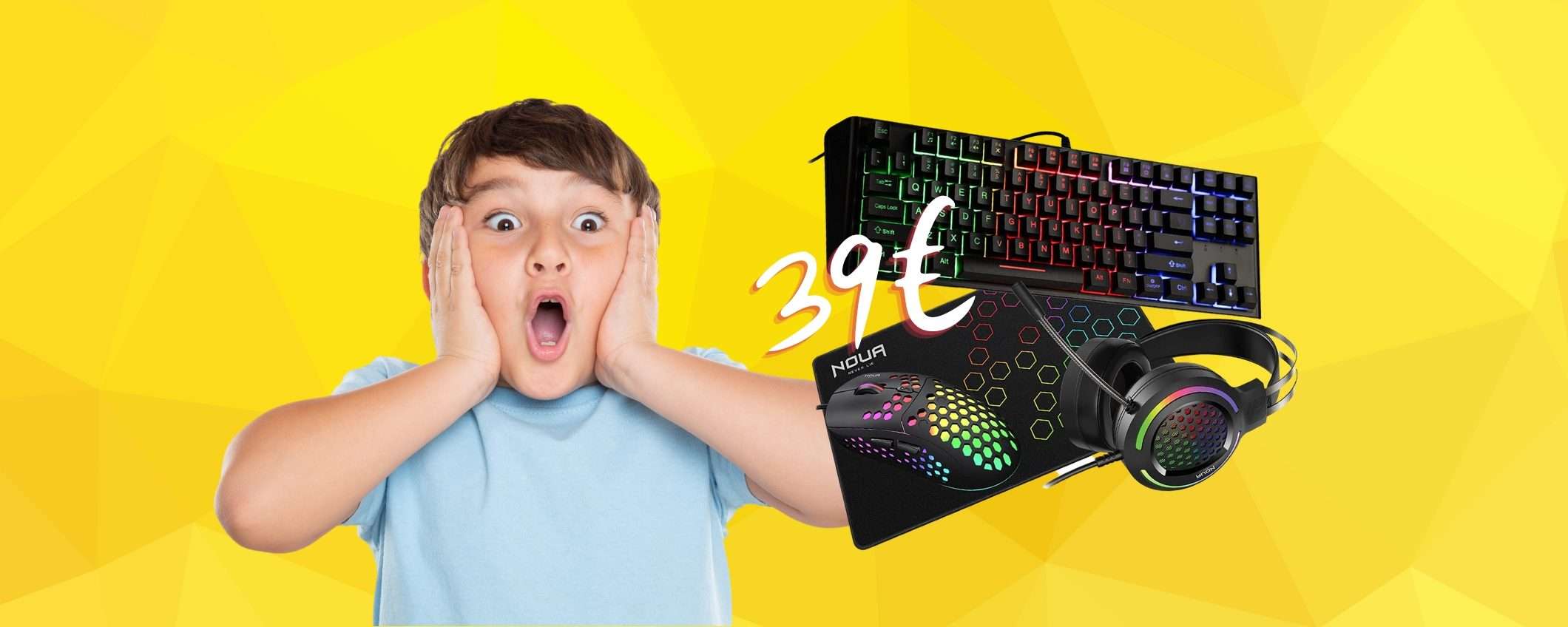 Kit da Gaming 4 in 1 con tastiera, cuffie, mouse e tappetino a 39€