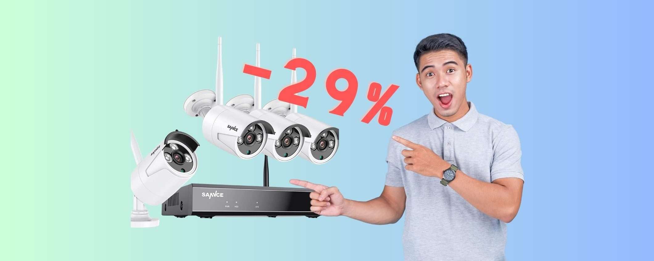 Kit di videosorveglianza con 4 telecamere WiFi e NVR incluso a 136€