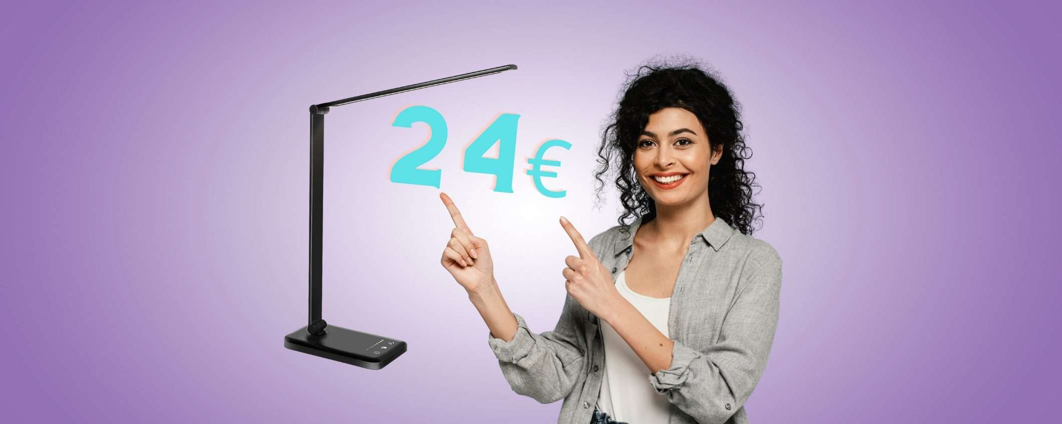 Lampada da scrivania con comandi touch e USB per ricarica a 24€