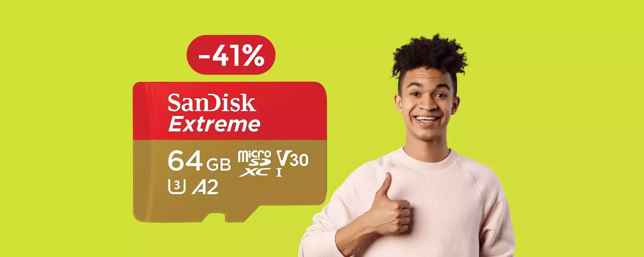 MicroSD SanDisk 64GB, massima velocità e resistenza: già tua con 16€