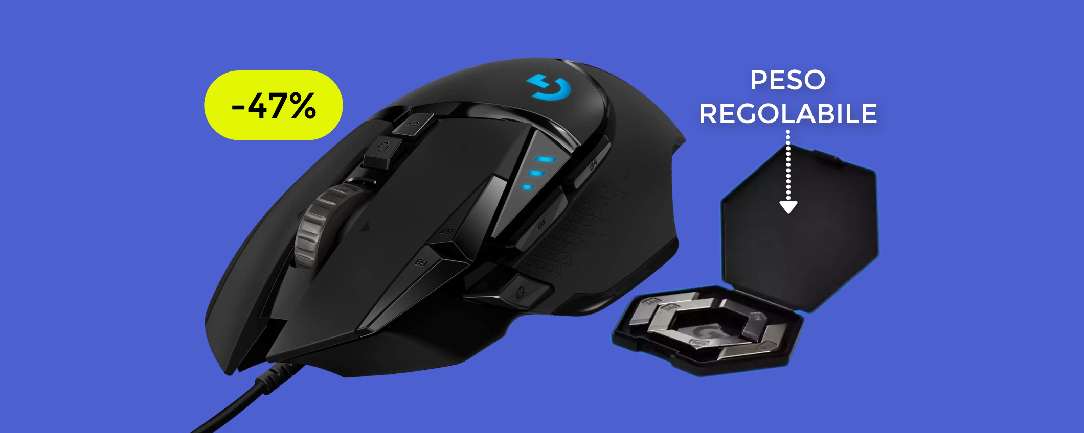 Mouse GAMING Logitech SUPER preciso e con peso REGOLABILE (49€)