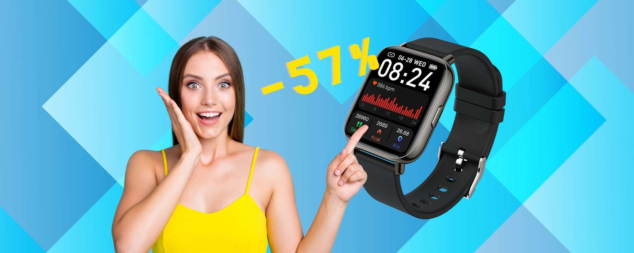 Smartwatch impermeabile e con 24 modalità sportive al 57% in MENO