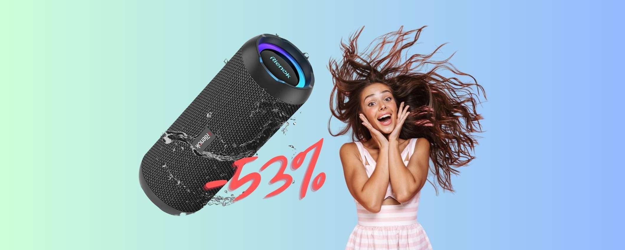 Speaker Bluetooth portatile e impermeabile con SCONTO FOLLE del 53%