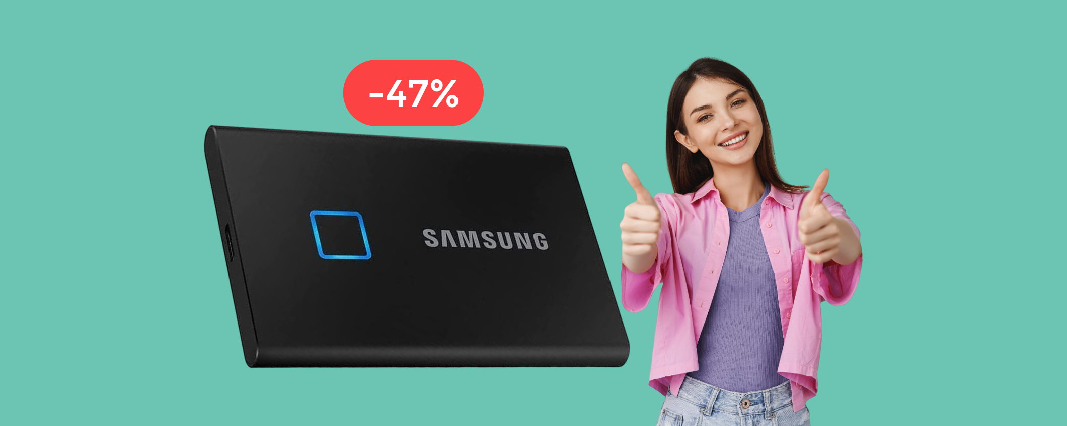 SSD esterno Samsung 1TB, con lettore di impronte, a quasi METÀ prezzo