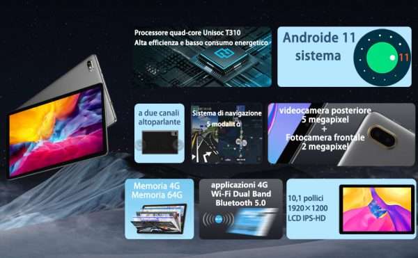 Tablet 10 con SIM 4G, Android 11 e servizi Google: prezzo SCELLERATO (84€)