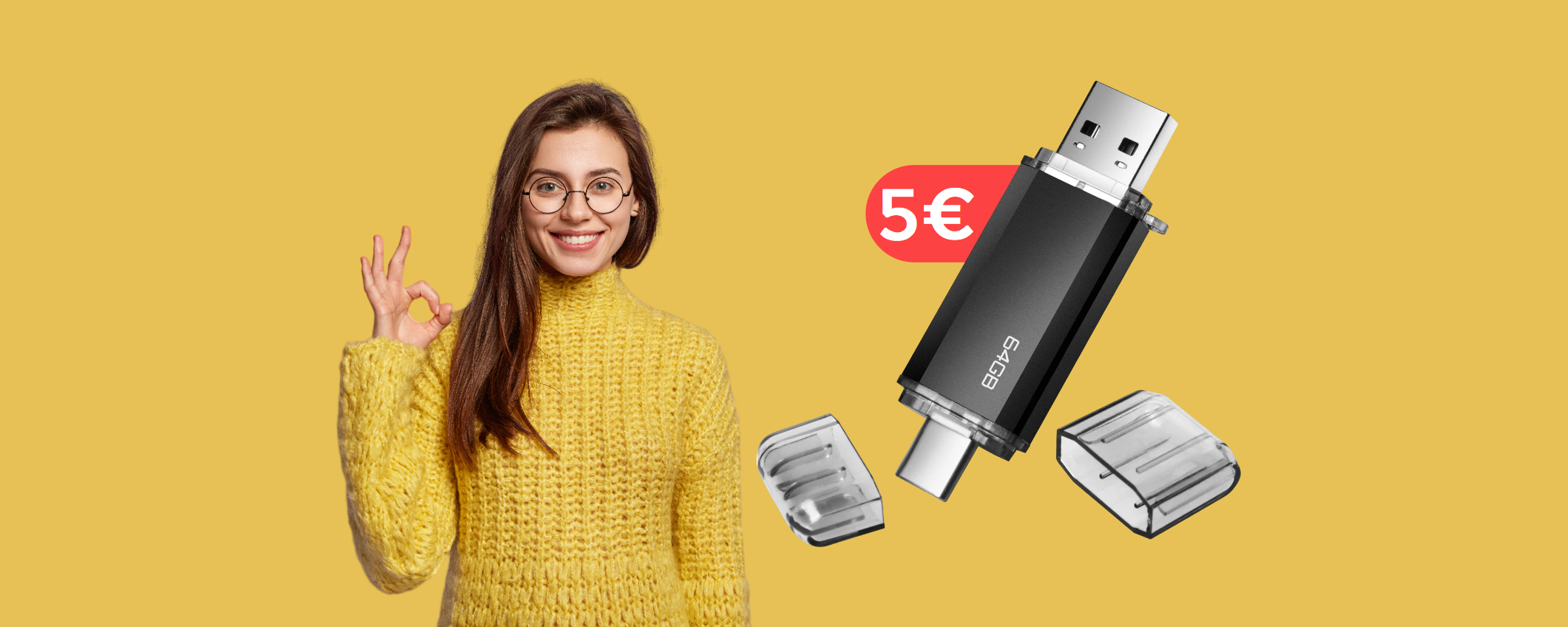 Chiavetta USB 64GB a 2 USCITE: bastano appena 5€ per portarla a casa