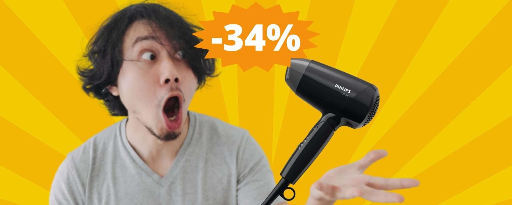 Philips Hair Dryer 1000: l'asciugacapelli per i viaggi e palestra (-34%)