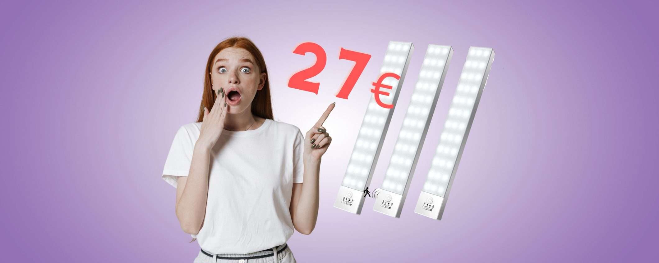 Luci per armadi, cassetti e pensili con sensore di movimento, 3 Pz a 27€