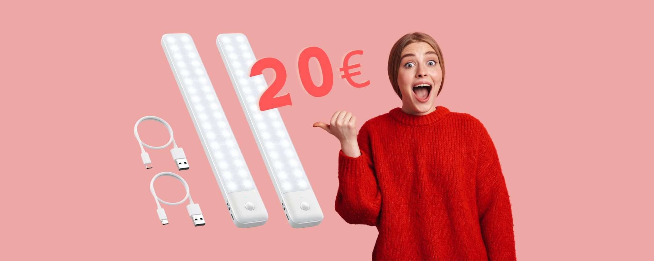 Luci LED per armadi, cassetti e pensili con sensore di movimento a 20€