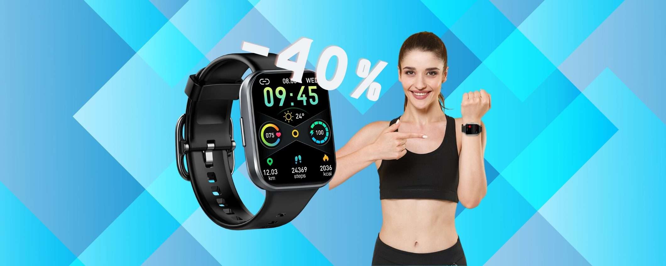 Smartwatch impermeabile e con 25 profili sportivi al 40% in MENO