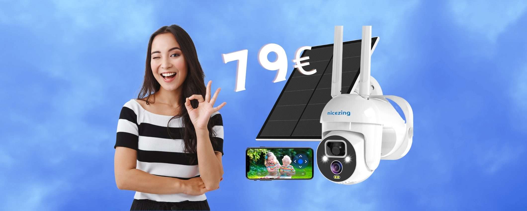 Telecamera WiFi con pannello solare: 365 giorni di autonomia (79€)