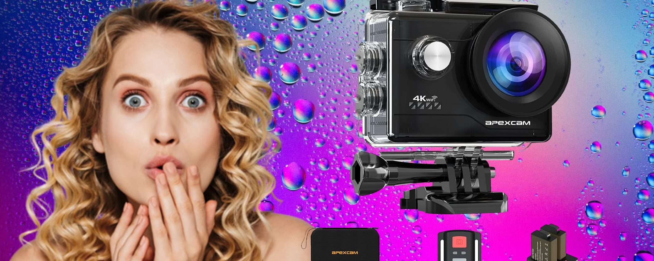 Action Cam 4K impermeabile in offerta a 45€: sconto PAZZESCO