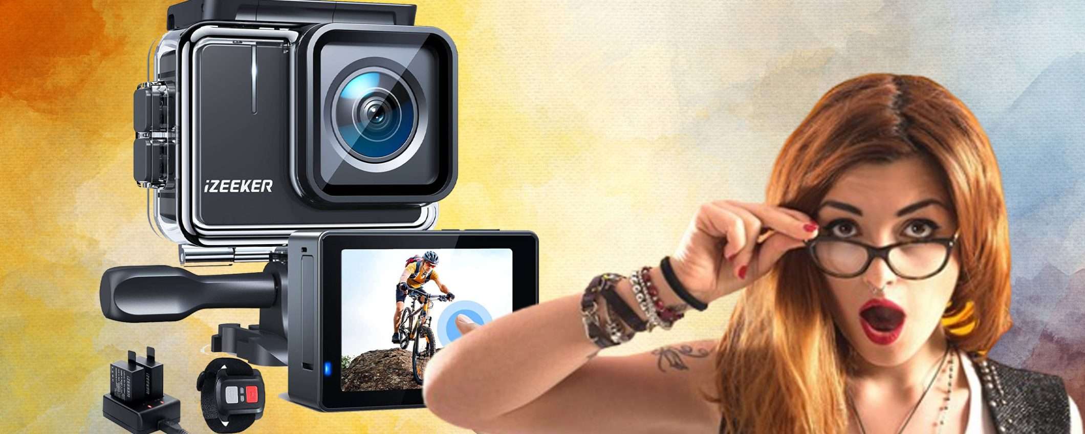 Action Cam impermeabile 4K: doppio sconto BOMBA (20%+coupon40%)