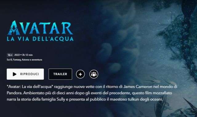 Avatar La Via dell'Acqua streaming Disney Plus