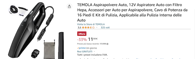 TEMOLA Aspirapolvere Auto, 12V Aspiratore Auto con Filtro Hepa, Accessori per  Auto per Aspirapolvere, Cavo di Potenza da 16 Piedi E Kit di Pulizia,  Applicabile alla Pulizia Interna delle Auto : 