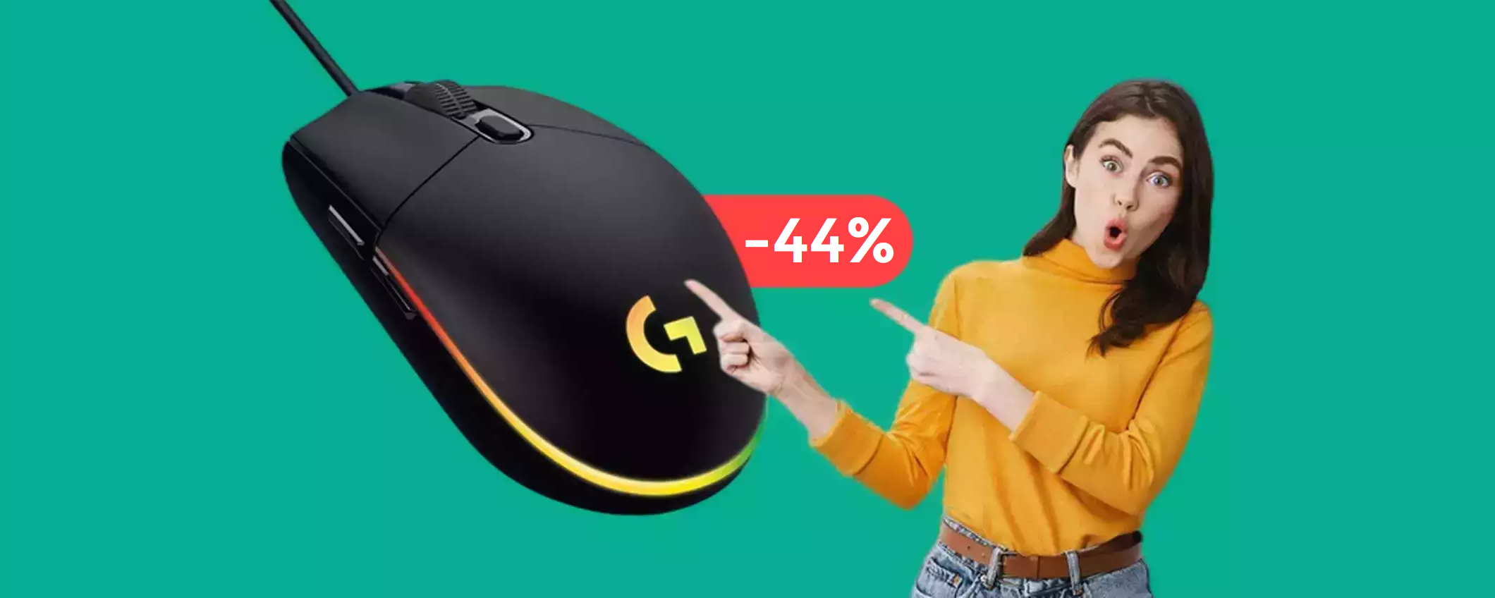 Mouse gaming Logitech SUPER preciso e con illuminazione RGB (22€)