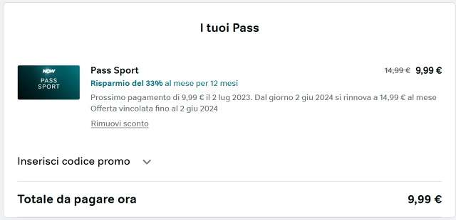 now pass sport 12 mesi