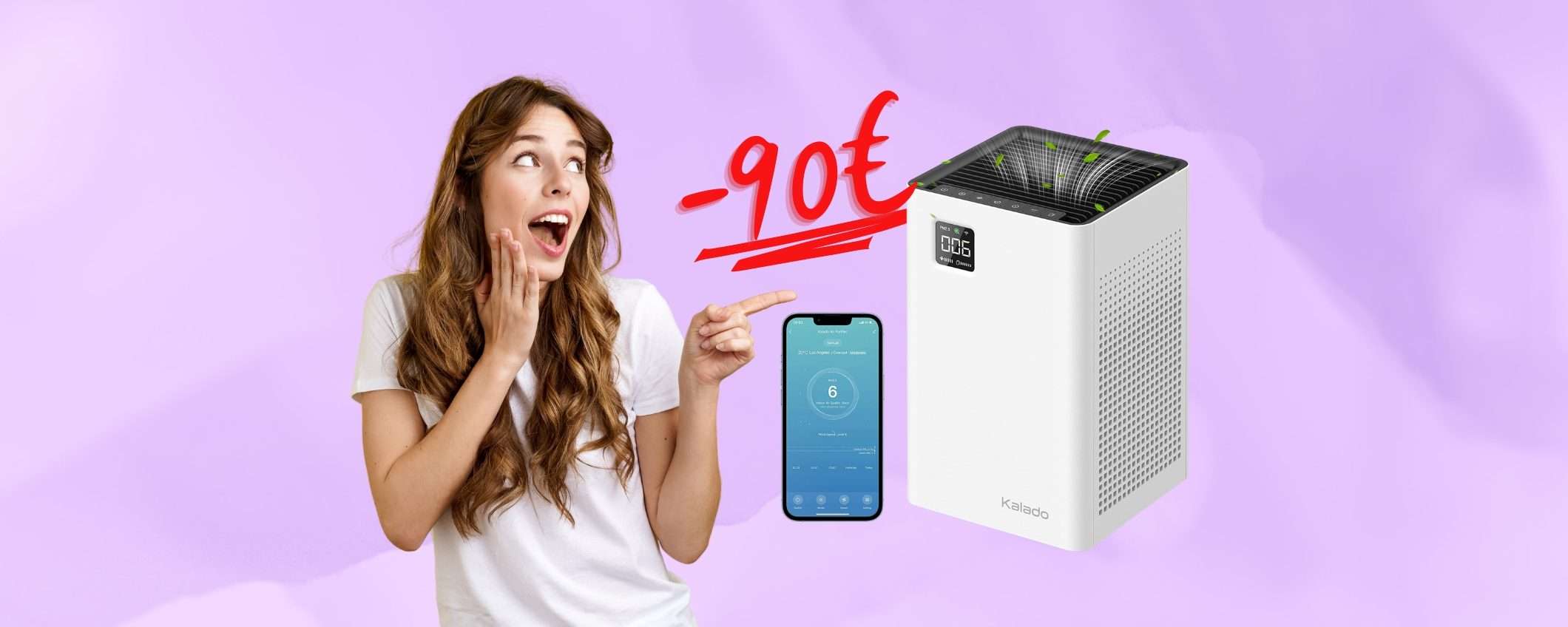 Purificatore d'aria smart fino a 1300mq e controlli vocali in SCONTO di 90€