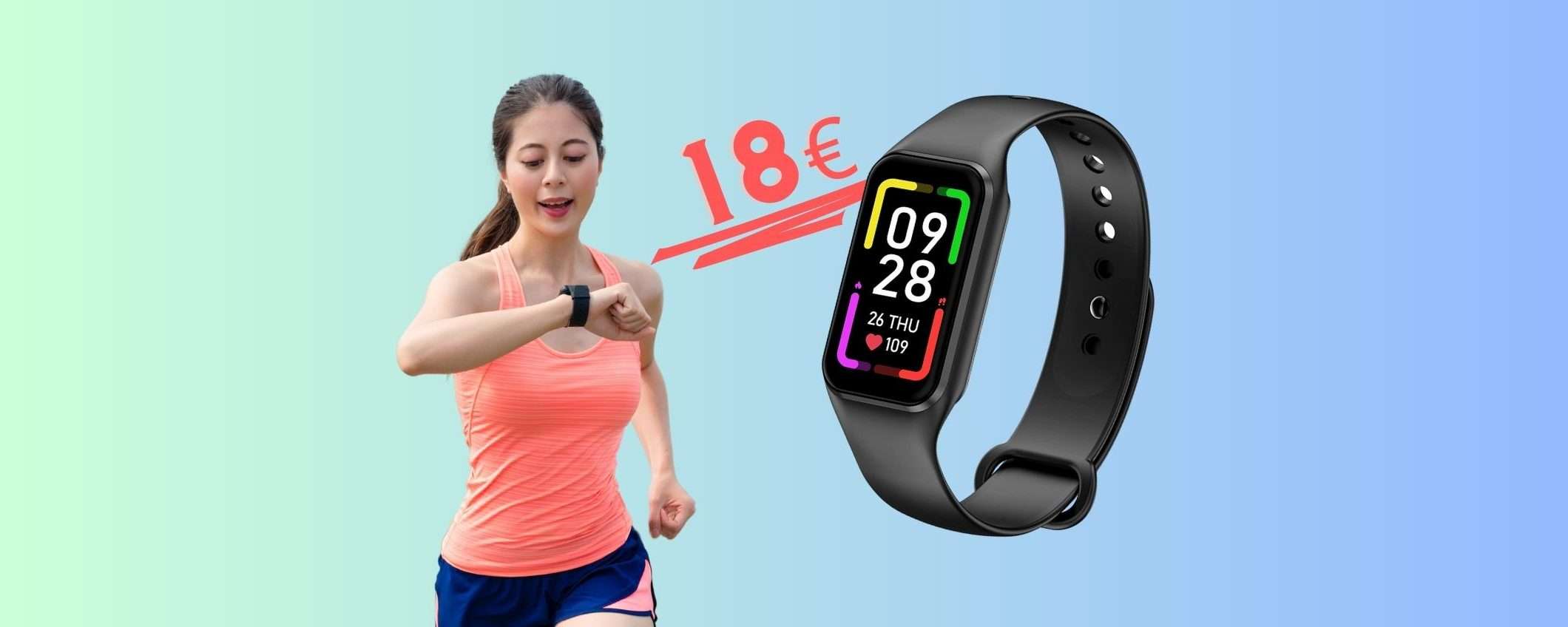 Smartwatch con 24 modalità sportive, notifiche e mega batteria a 18€