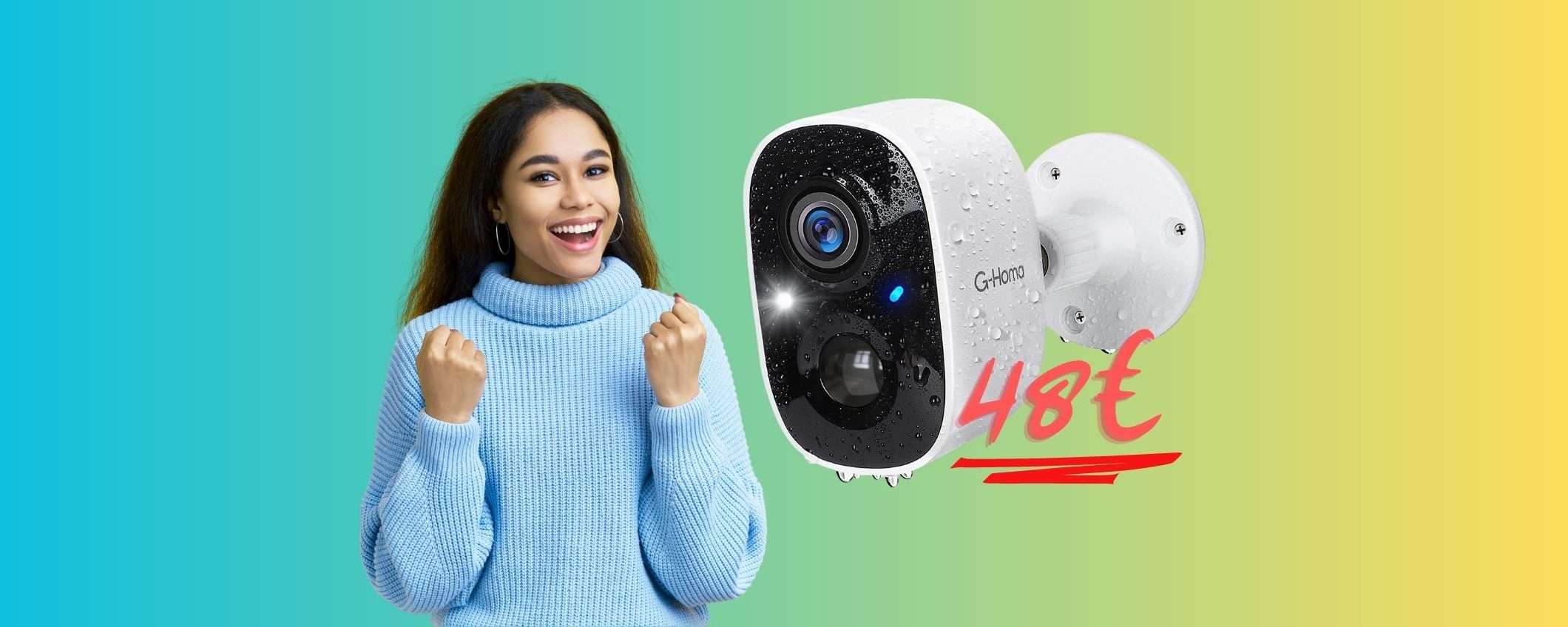 Videocamera di sorveglianza impermeabile con sensore movimento a 48€