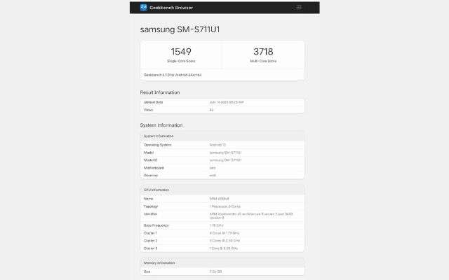 Samsung Galaxy S23 FE Geekbench