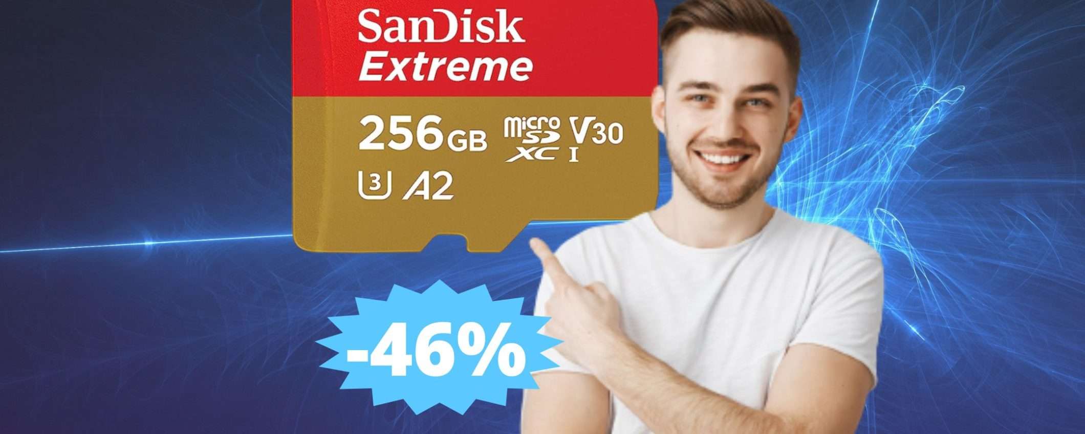 Scheda SanDisk microSDXC Extreme da 256 GB: sconto FOLLE (-46%)