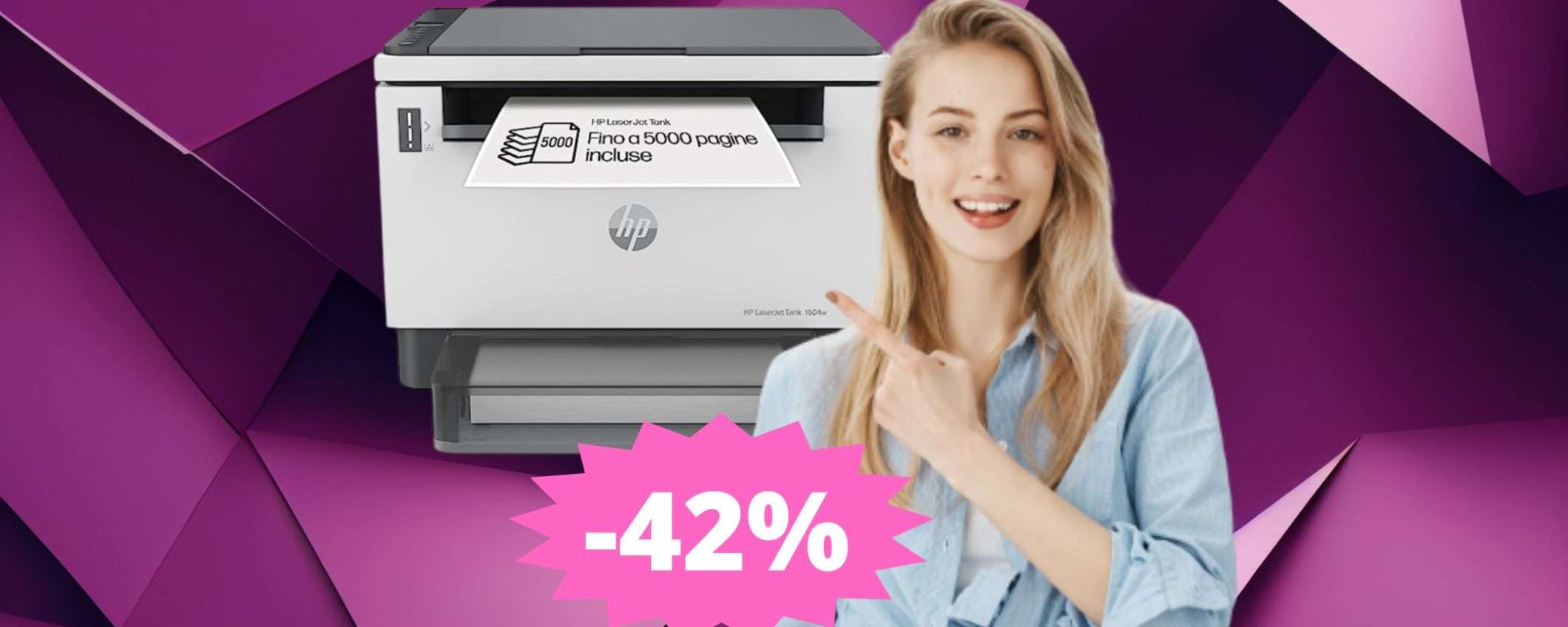 Stampante multifunzione HP Laser Tank: MEGA sconto del 42%