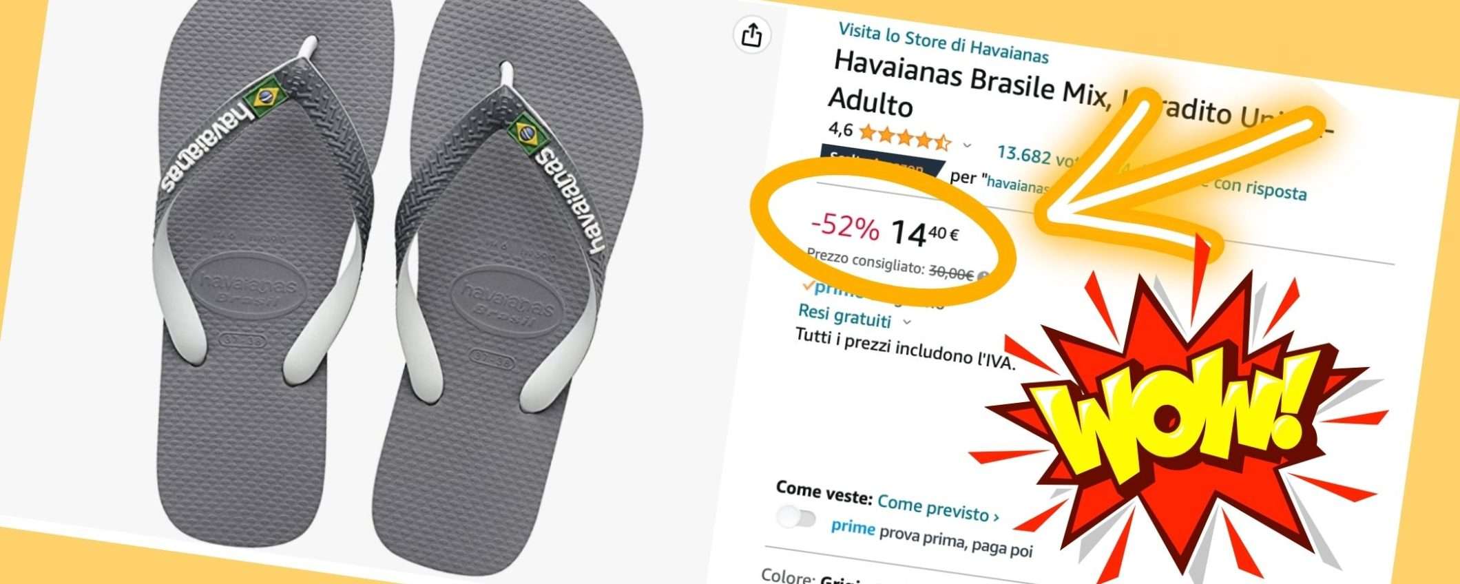 Infradito Havaianas a 14€ su Amazon: SVENDITA dell'ultimo secondo (-52%)